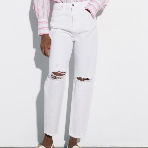 Zara Jeans Zara Straight Leg White Ripped Jeans Poshmark